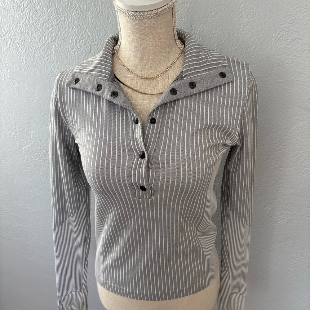 Athleta Gray Striped Button-Down Shirt